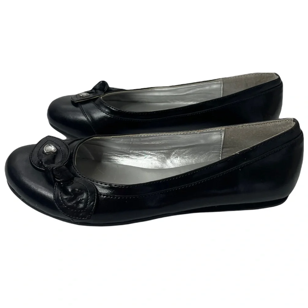 Black Sparkling Hearts & Bow Girls Dress Flats Girls Size 4